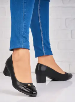 Pantofi dama cu toc Negri din Piele Ecologica Japse