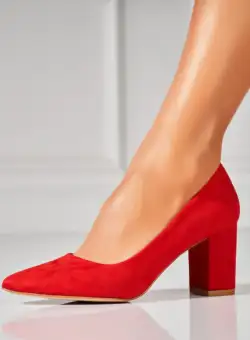 Pantofi dama cu toc Rosii din Piele Ecologica Intoarsa Ferris