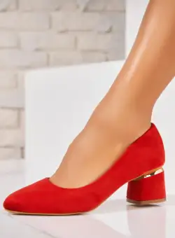 Pantofi dama cu toc Rosii din Piele Ecologica Intoarsa Jerni