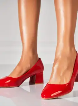 Pantofi dama cu toc Rosii din Piele Ecologica Lacuita Beyla