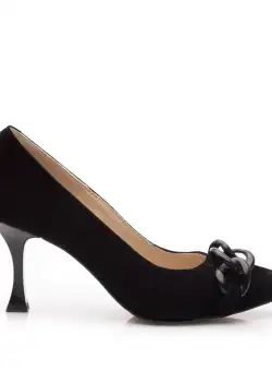 Pantofi eleganți damă din piele naturală - 21164 Negru Velur