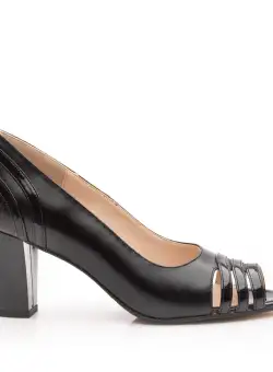 Pantofi eleganți decupați damă din piele naturală -18336 Negru Box Lac