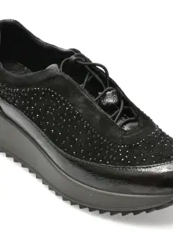 Pantofi IMAC negri, 457370, din piele intoarsa