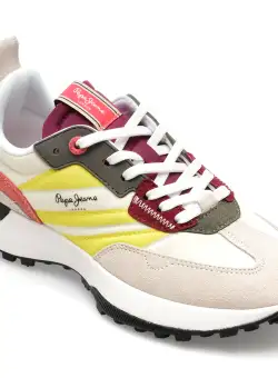 Pantofi PEPE JEANS albi, LUCKY MAIN, din piele naturala