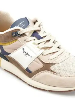 Pantofi PEPE JEANS bej, LONDON PRO MESH, din piele naturala
