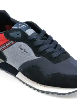 Pantofi PEPE JEANS bleumarin, MS30990, din piele intoarsa si material textil