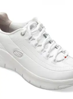 Pantofi SKECHERS albi, ARCH FIT, din piele naturala