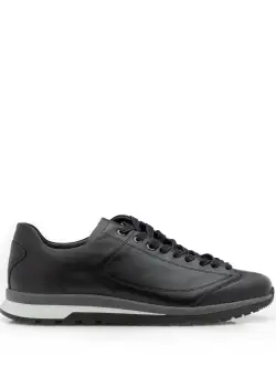 Pantofi sport barbati din piele naturala cu siret pana in varf, Leofex - 517-1 Negru Box