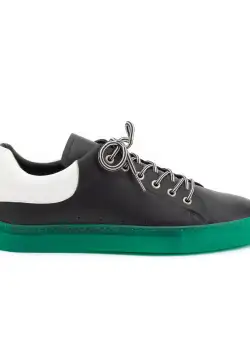 Pantofi sport barbati din piele naturala, Leofex - 882 Negru cu Alb Box
