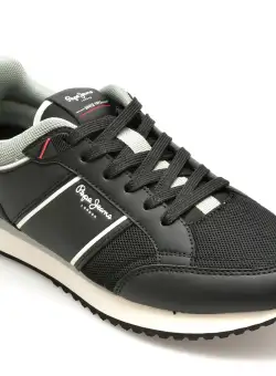 Pantofi sport PEPE JEANS negri, DUBLIN BRAND, din piele ecologica