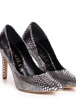 Pantofi Stiletto cu toc Eva Snake Print Silver