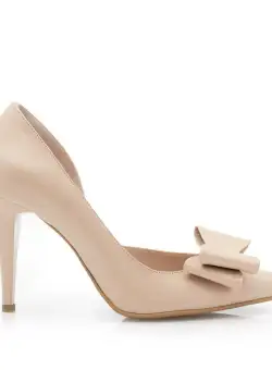 Pantofi stiletto damă, din piele naturală - 39175 Nude box sidefat