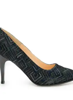 Pantofi stiletto dama din piele naturala - 558 Negru Dungi box