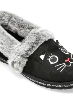 Papuci SKECHERS negri, BOBS TOO COZY, din material textil