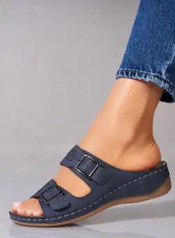 Papuci/Slapi Albastri din Piele Ecologica Irene