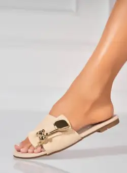 Papuci/Slapi Bej din Textil Oxana