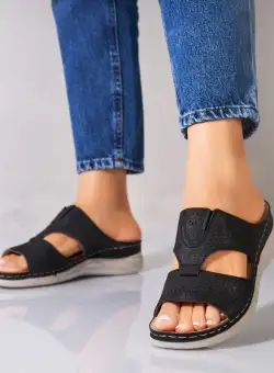 Papuci/Slapi Negri din Piele Ecologica Alani