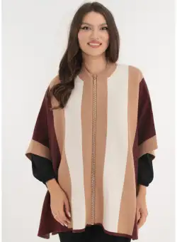 Poncho elegant maro-bej cu continut de casmir