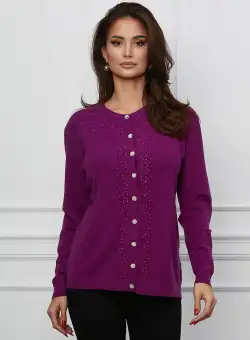 Pulover Corina magenta cu strasuri si nasturi stralucitori
