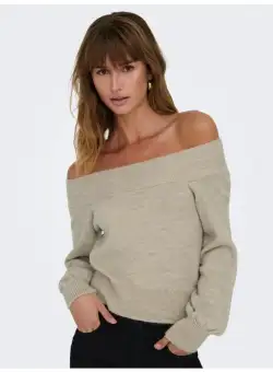 Pulover dama bej cu umerii goi