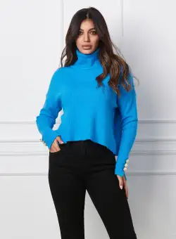 Pulover Delia albastru cu nasturi pe maneci