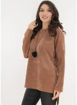 Pulover lung camel cu lantisor