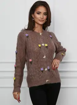 Pulover Vera maro cu flori colorate