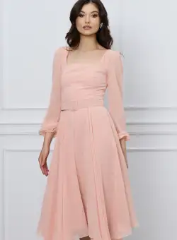 Rochie Andra midi din voal somon