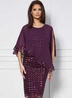 Rochie Antonia mov cu paiete si capa din voal