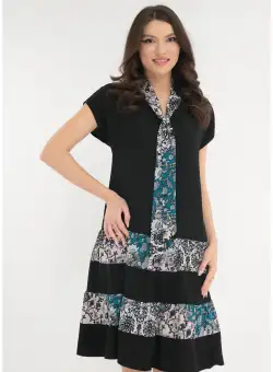 Rochie casual neagra cu volanase albastre