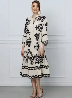 Rochie Dany bleu cu flori negre