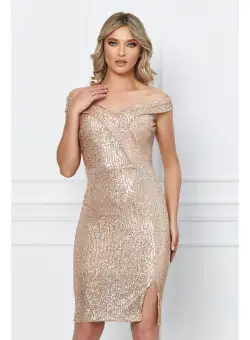 Rochie Daria sampanie din paiete fara maneci