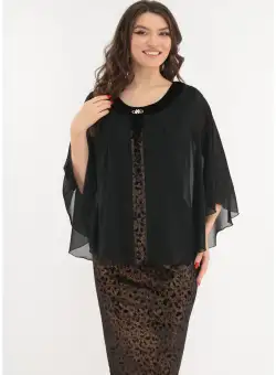 Rochie de ocazie din catifea cu glitter auriu si pelerina din voal