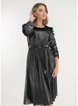 Rochie de ocazie din catifea cu glitter si fronseuri pe maneci