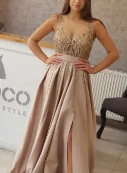 Rochie de seara lunga din tafta cu partea superioara