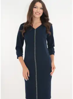 Rochie de zi bleumarin cu banda decorativa