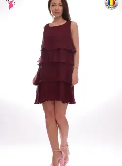 Rochie din voal plisat vaporoasa de culoare bordo