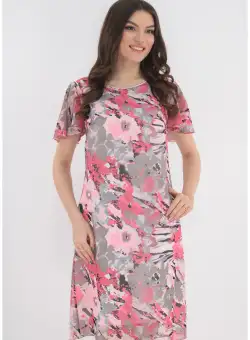Rochie din voal roz cu imprimeu floral maxi