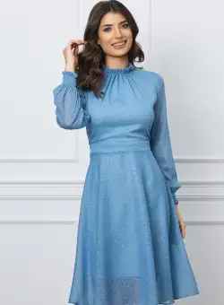 Rochie Dy Fashion bleu din voal cu fir lurex