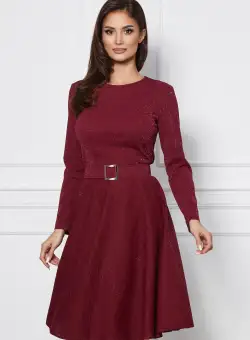 Rochie Dy Fashion bordo cu lurex si curea in talie