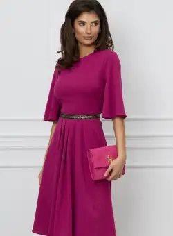 Rochie Dy Fashion fucsia cu banda decorativa in talie