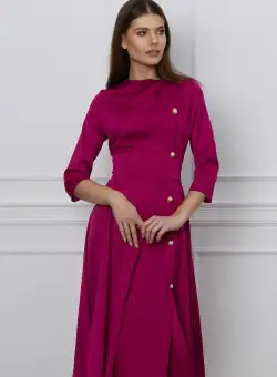Rochie Dy Fashion fucsia cu nasturi pe o parte