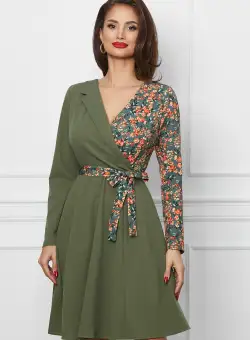 Rochie Dy Fashion kaki cu bust orange si cordon in talie