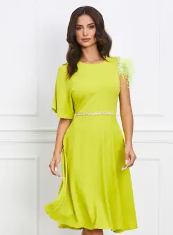 Rochie Dy Fashion lime cu pene si strasuri