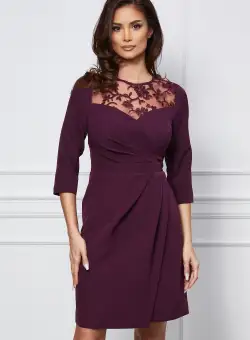Rochie Dy Fashion mov cu dantela la bust si pliuri pe fusta