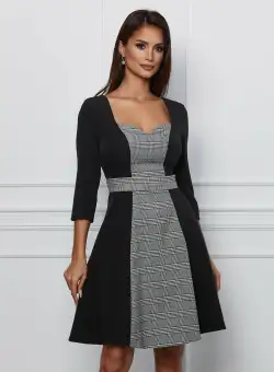 Rochie Dy Fashion neagra cu carouri gri