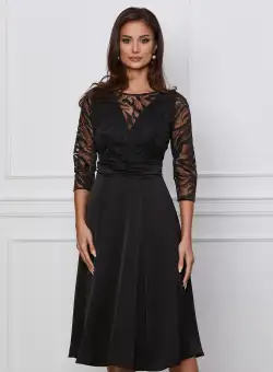 Rochie Dy Fashion neagra din satin cu bust din dantela