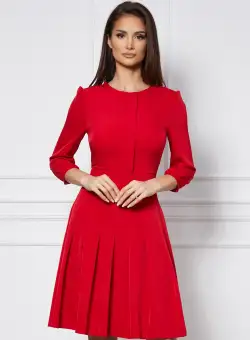 Rochie Dy Fashion rosie cu pliuri pe bust si fusta