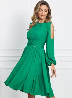 Rochie Dy Fashion verde cu maneci decupate