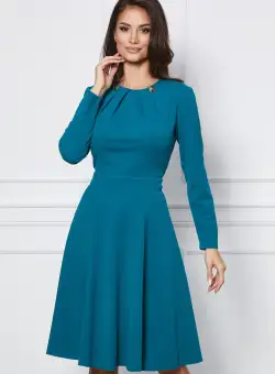 Rochie Dy Fashion verde din crep cu nasturi si pliuri